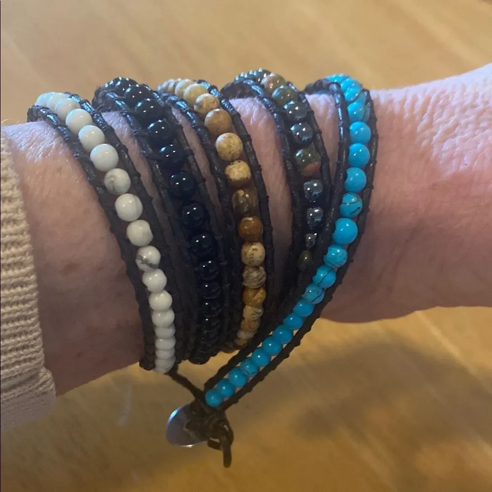 Bohemian Artisan Artist Natural Stone Wrap Bracelet 33” Long